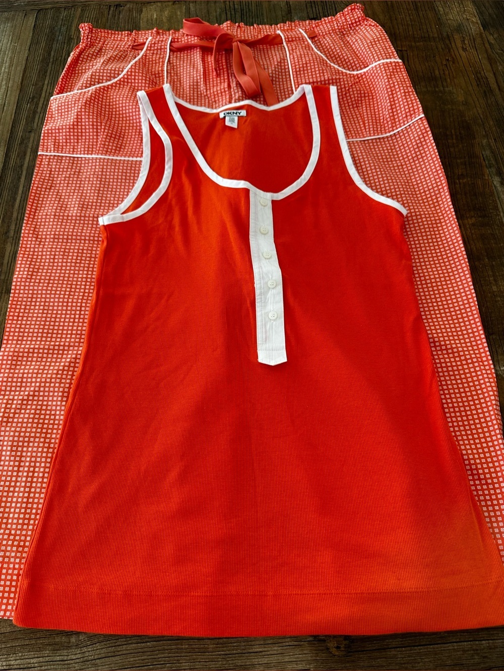 DKNY Coral orange Printed Tie-Waist Tank